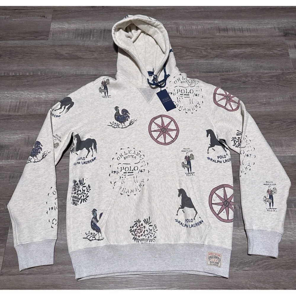NEW Polo Ralph Lauren Men's Medium Rustic Farmstead Fleece Hoodie Sweatshirt M